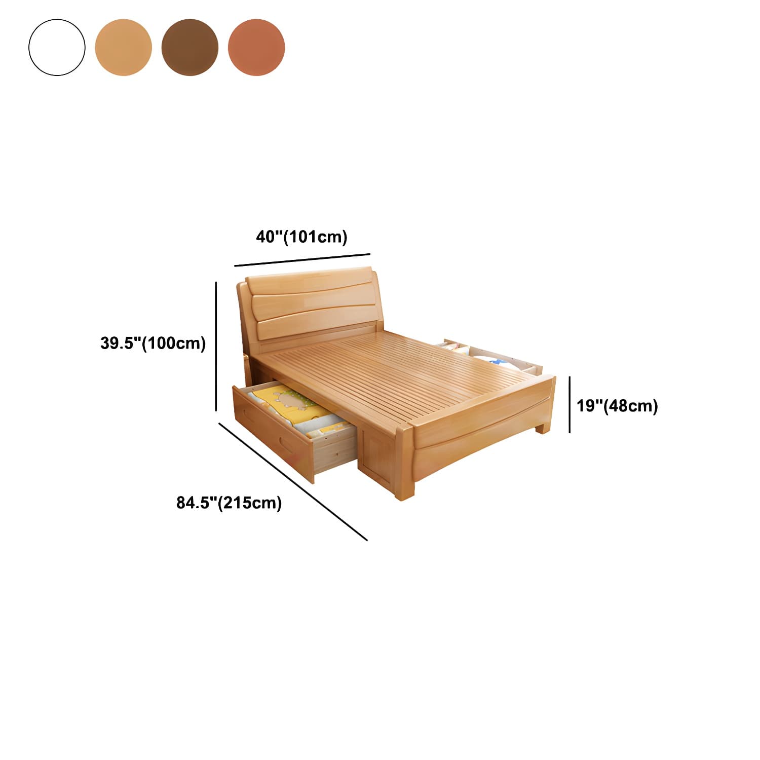 84.65 inch Wide Traditional Bed Frame Rubberwood Standard Bed with Headboard - image 11