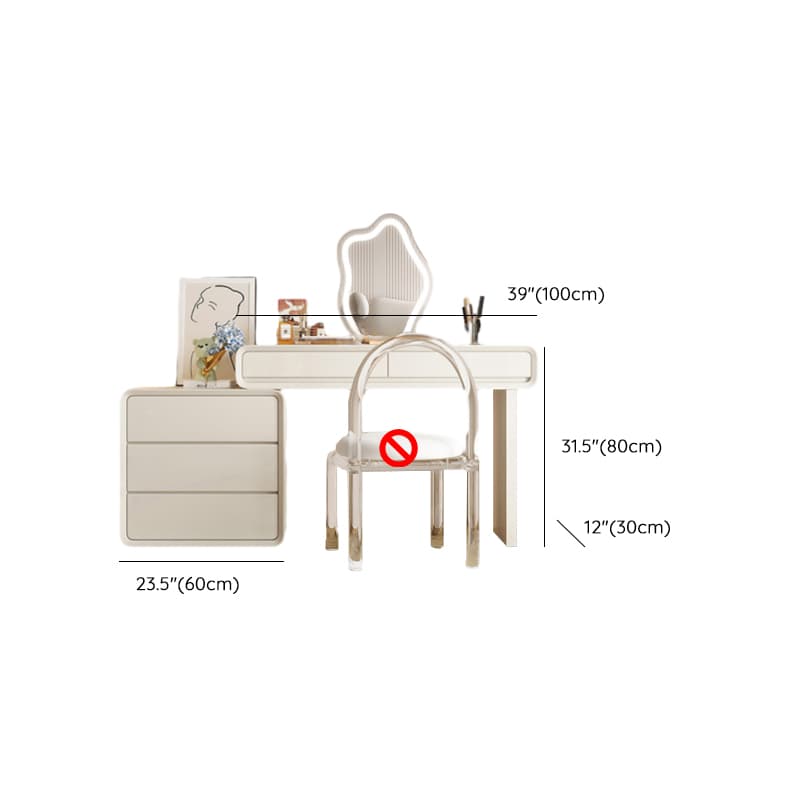Standard Length Vanity Set with Upholstered Chair in Chalk, Synthetic Frame, and Lighted Mirror Including Seat - image 11