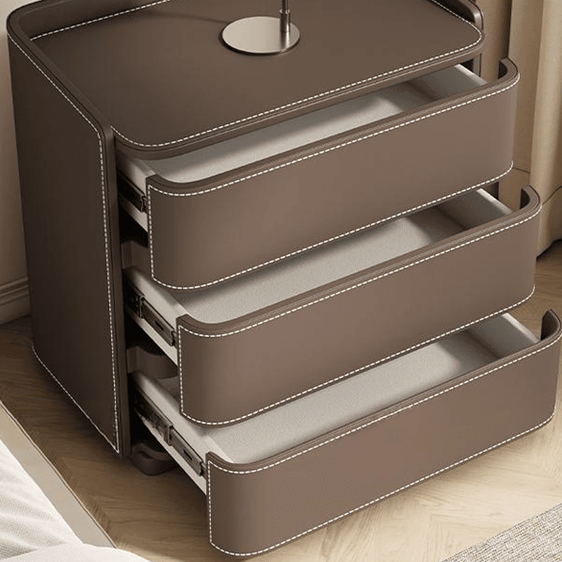 Contemporary 3 Tiers Genuine Leather Drawer Storage Bedside Table - image 14