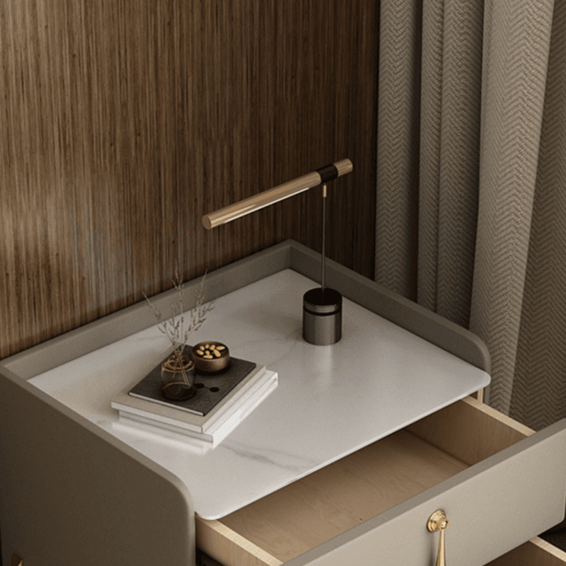 Stylish/Art Deco Drawer Storage Nightstand with 2 Drawers, Stone Countertop, and Leg - image 8