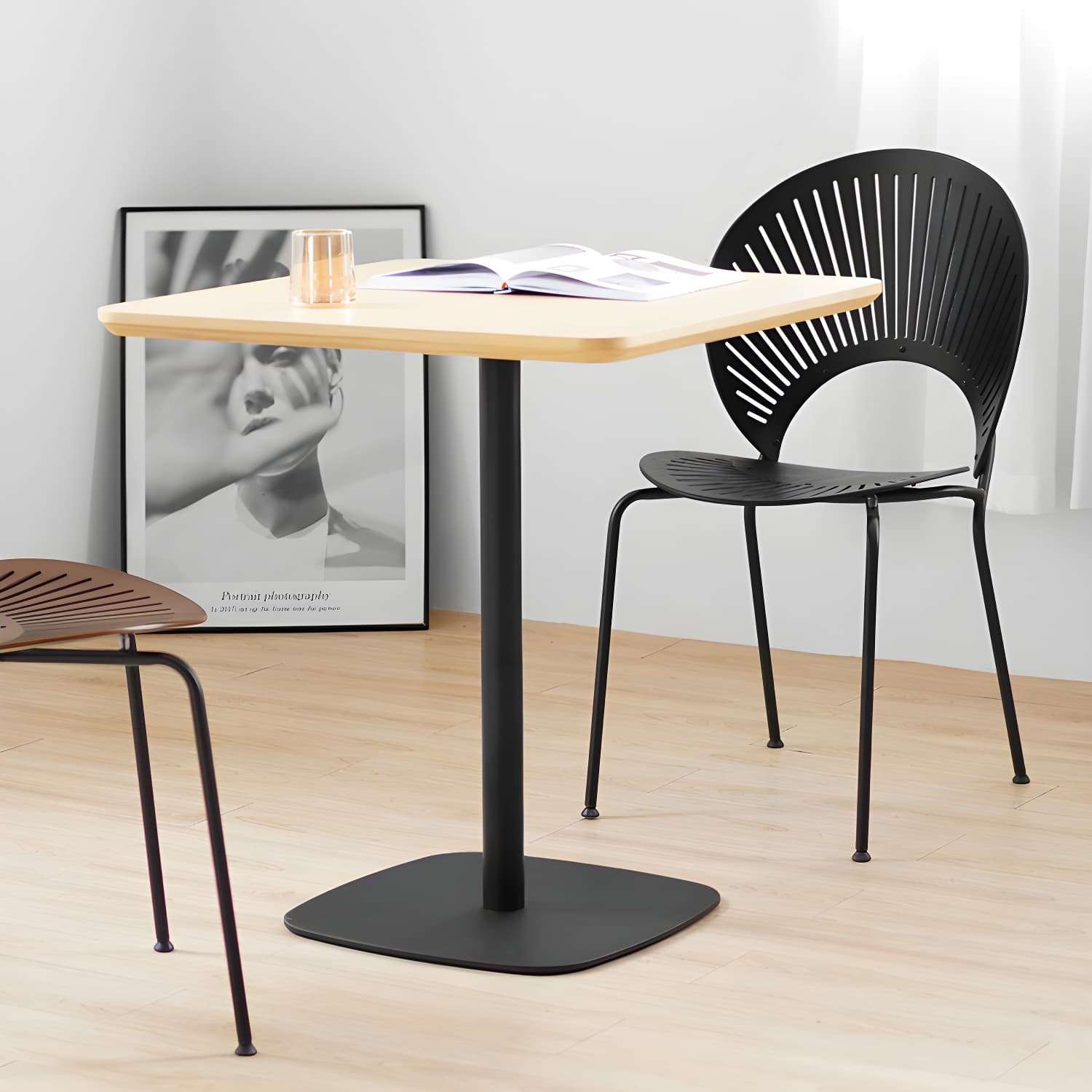 Metal Industrial Square Dining Table Solid Wood Top Table with Pedestal Base - image 14
