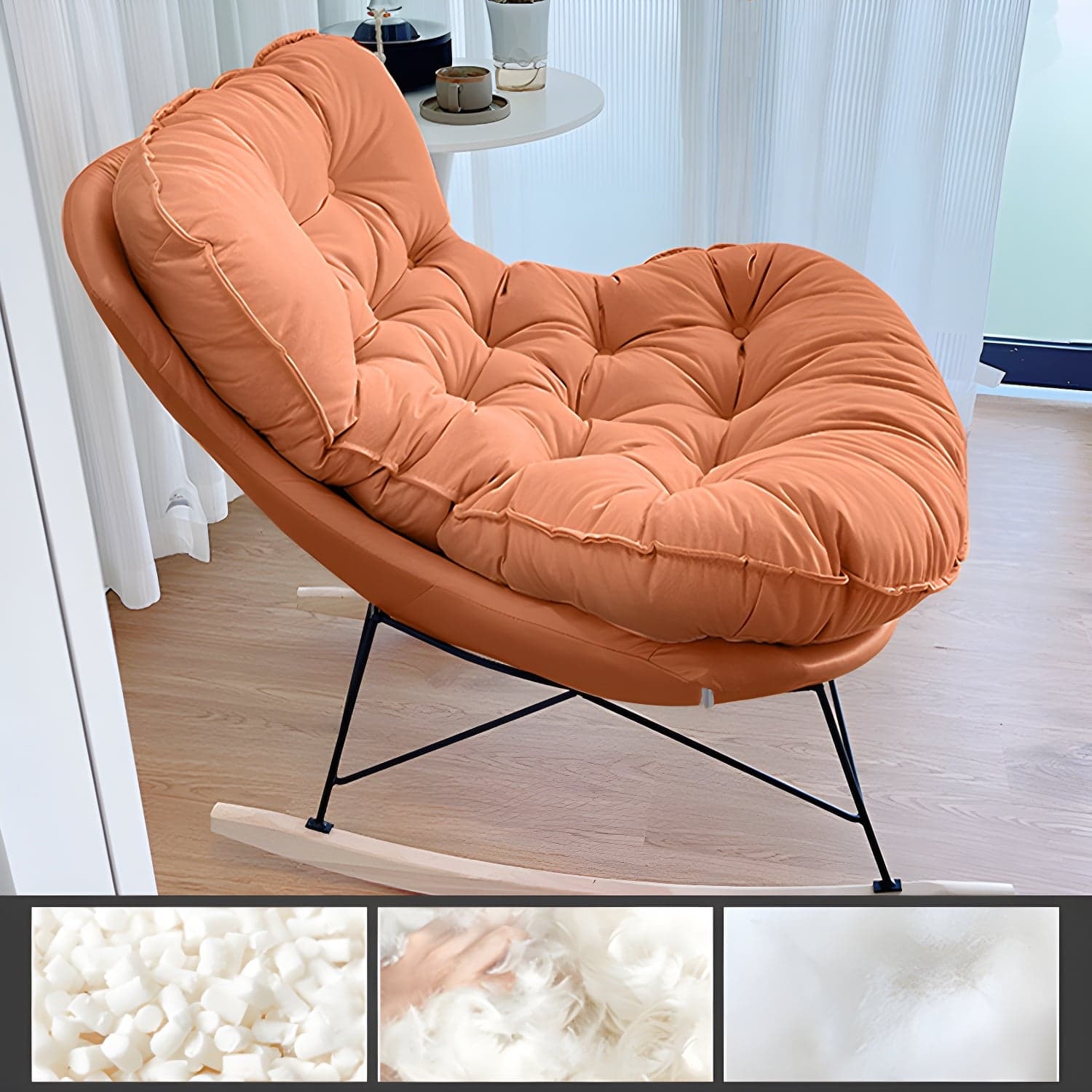 Modern Tufted Upholstered Rocking Chair with Natural Wood Legs - image 8