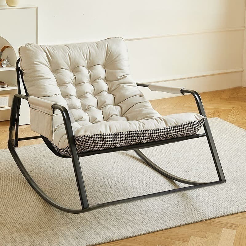 Chic Upholstered Indoor Rocking Chair with Modern Black Metal Legs - image 7