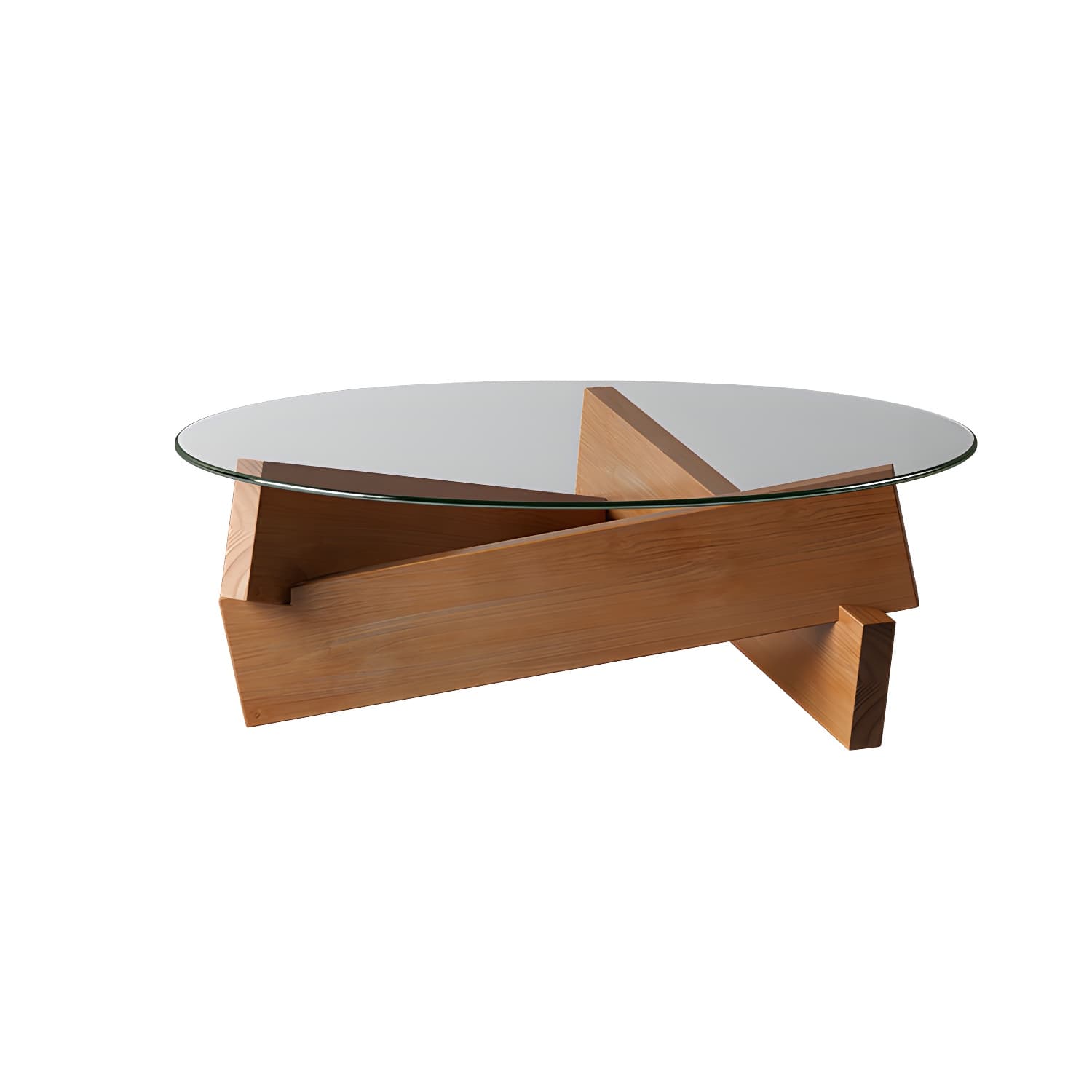 Modern Round Glass Top Coffee Table with Abstract Wooden Leg - image 12
