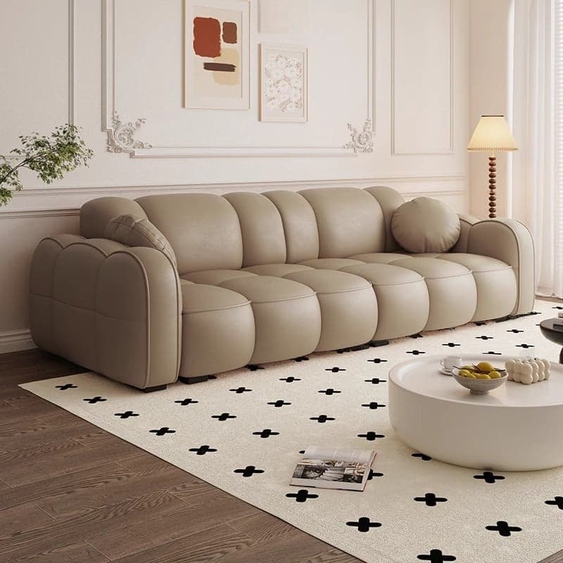 Trendy Solid Color Stain Resistant Standard Sofa in Dark Gray/Light Brown/Amber Color with Arm, 4-seater/Seats 3, and 2 Pillows - image 5