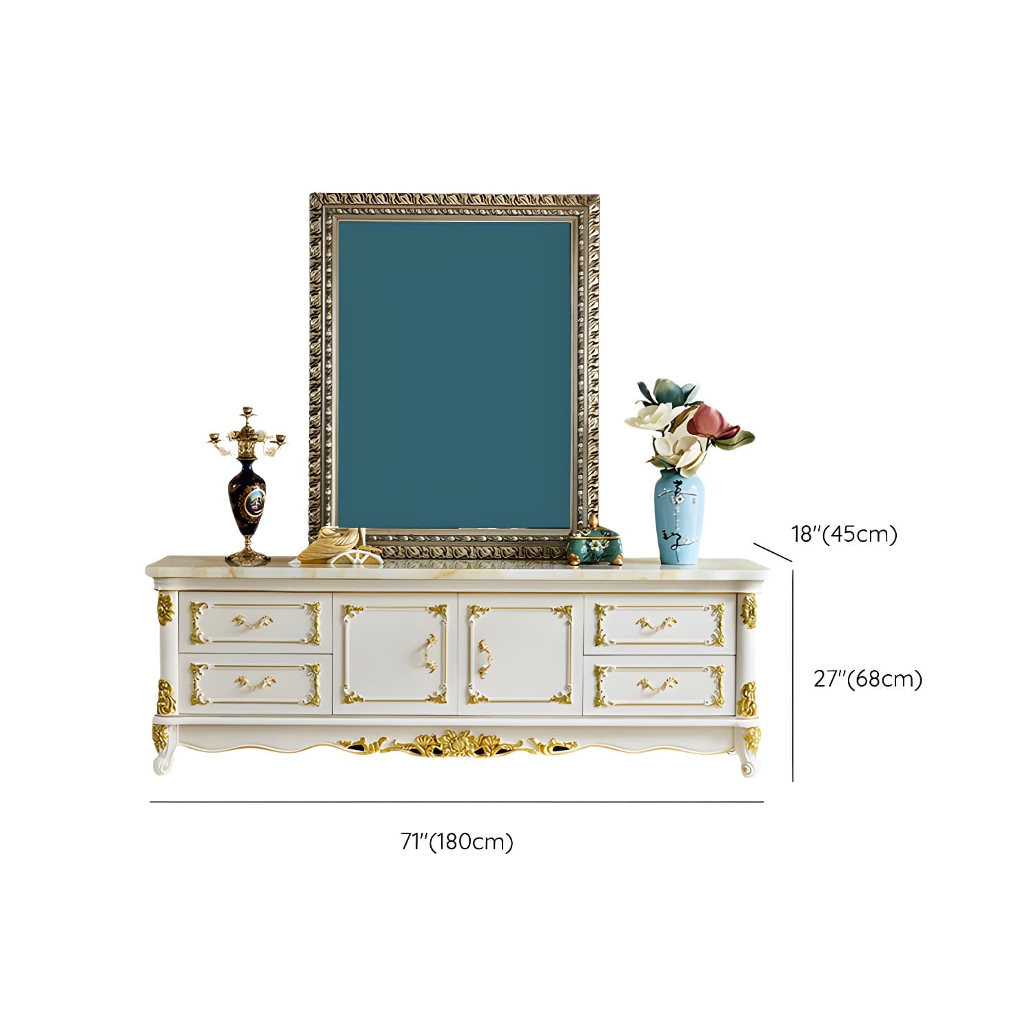 4 Drawers Contemporary Media Console Wood White TV Stand Console - image 12