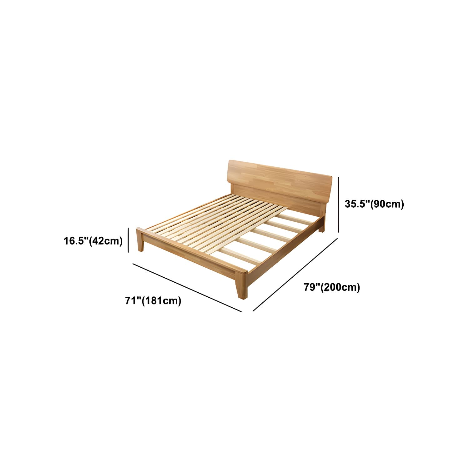 84.65 inch Wide Mid-century Bed Frame Rubberwood Bed with Headboard - image 16