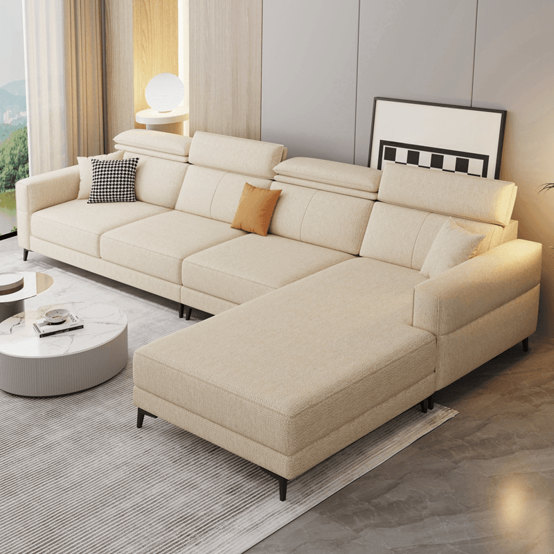 3 Pc Contemporary Modern L-Shape Sofa Chaise in Grey/Cream with Square Arm & Cushion Back - image 4