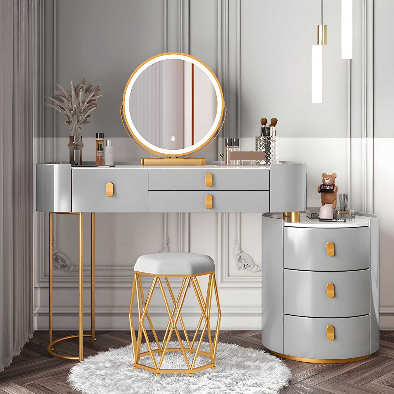 Glass/Stone Dresser Modern Make-up Vanity with 5/6 Storage Drawers - image 14