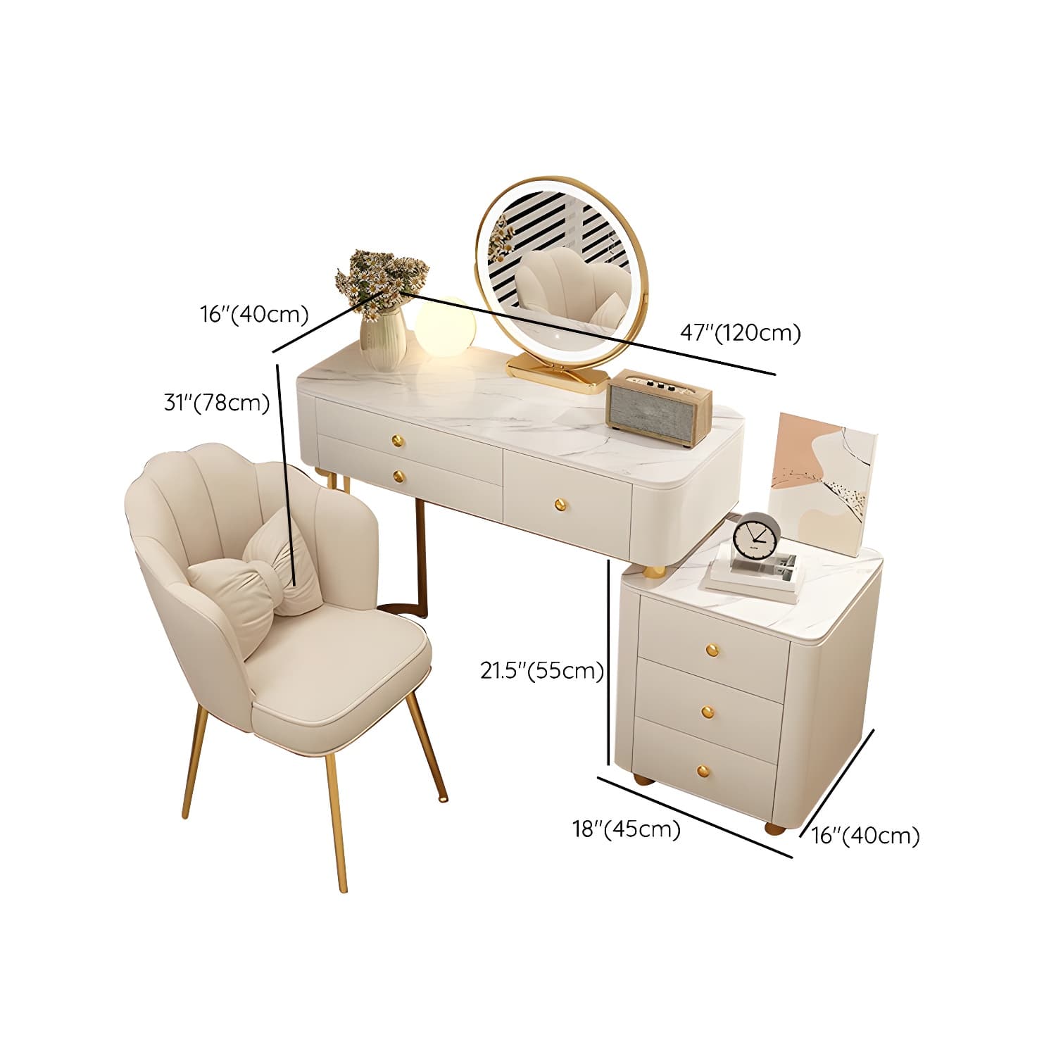 Modern Stone Top Vanity Dressing Table with 6 Drawers for Bedroom - image 29