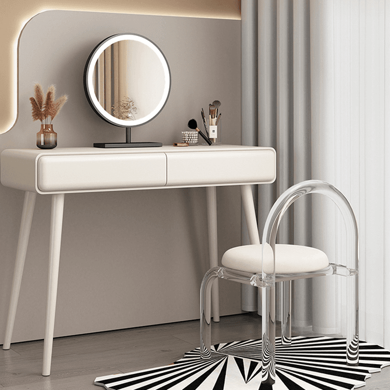 Simplistic Standard/Small Vanity Set with Reclaimed Wood Table Top, White Seat, 2 Drawers, and Mirror Lights - image 5