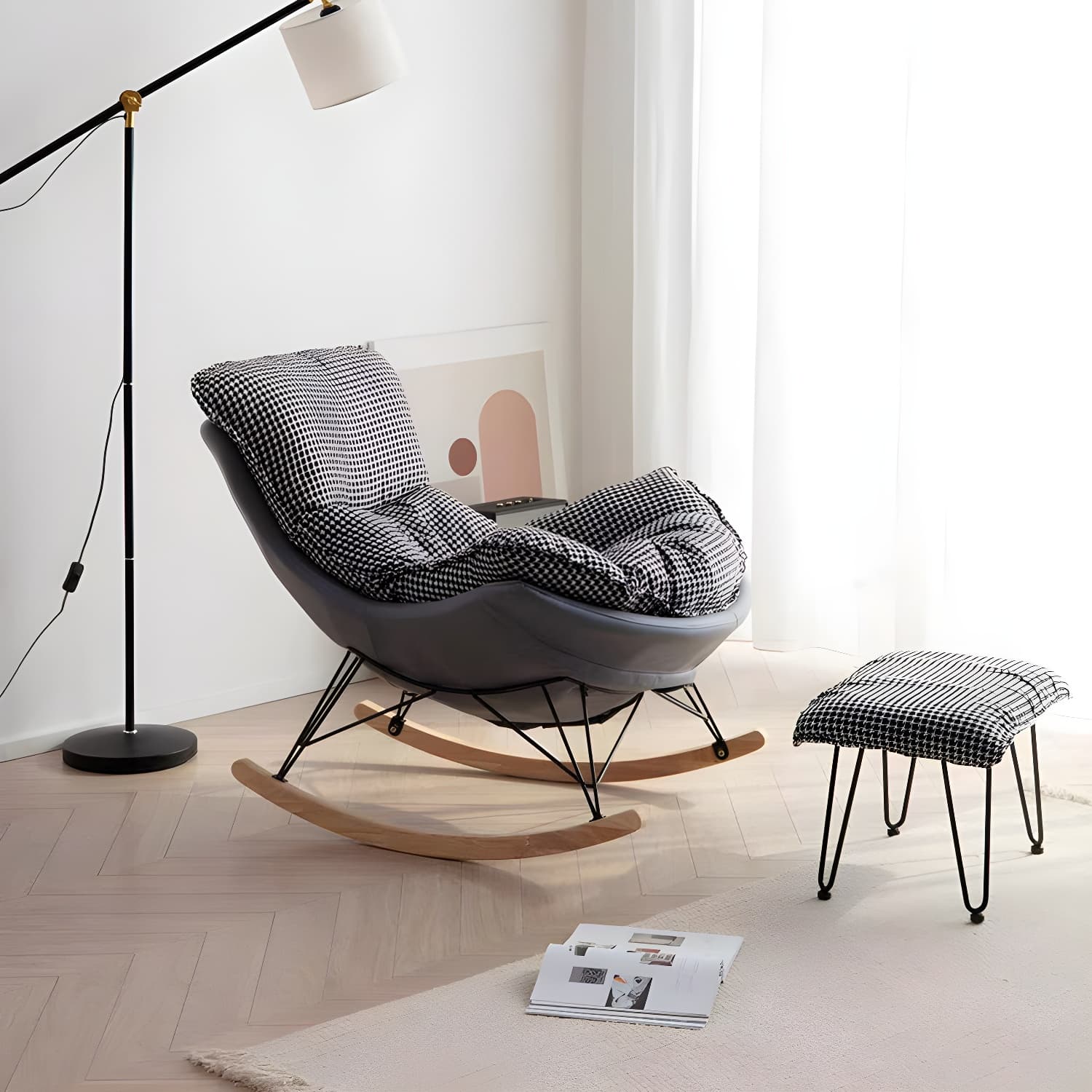 Upholstered Rocking Chair Contemporary Rocker Chair with Ottoman - image 3