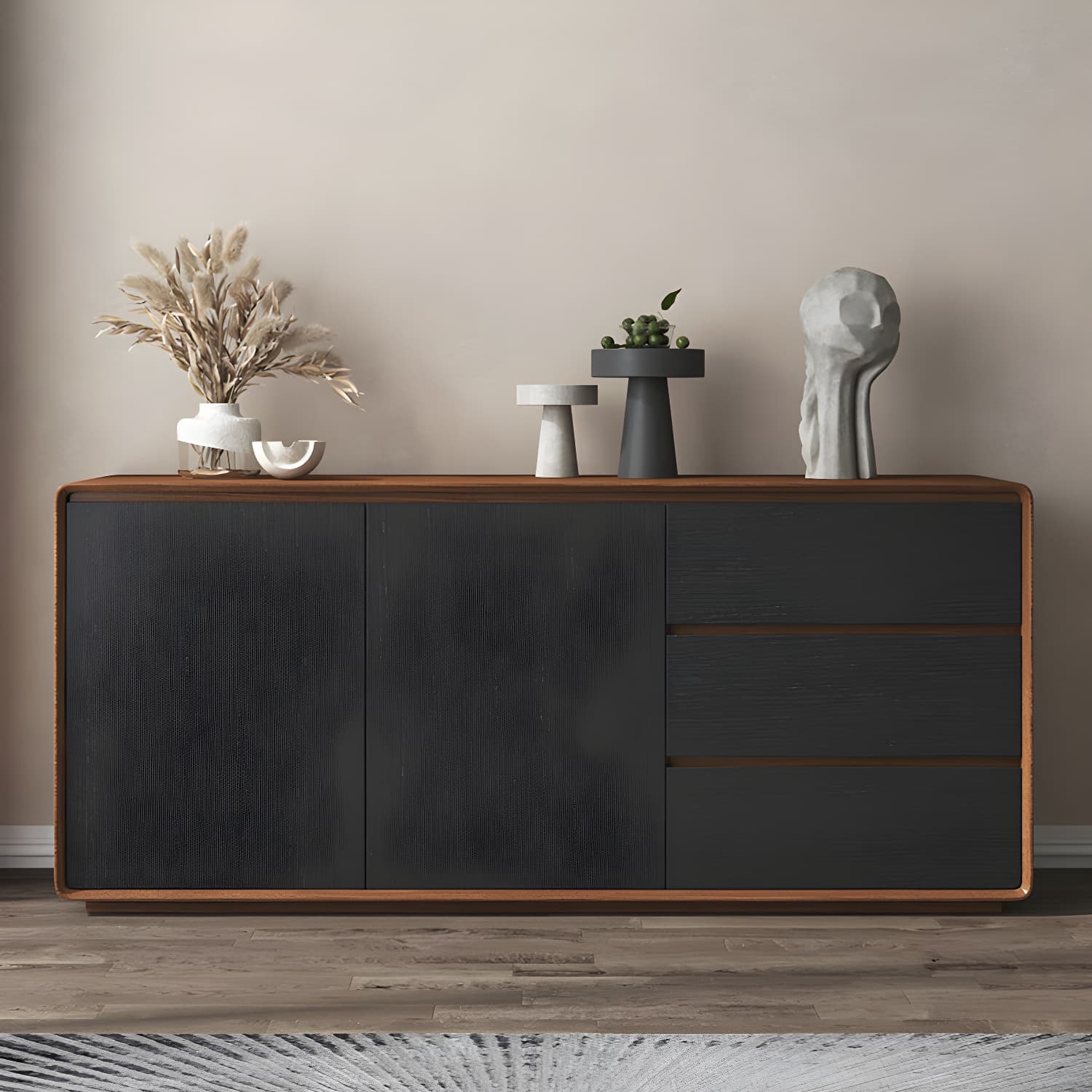 Wood Buffet Table Contemporary Style Side Board with Cabinets and Drawers - image 24