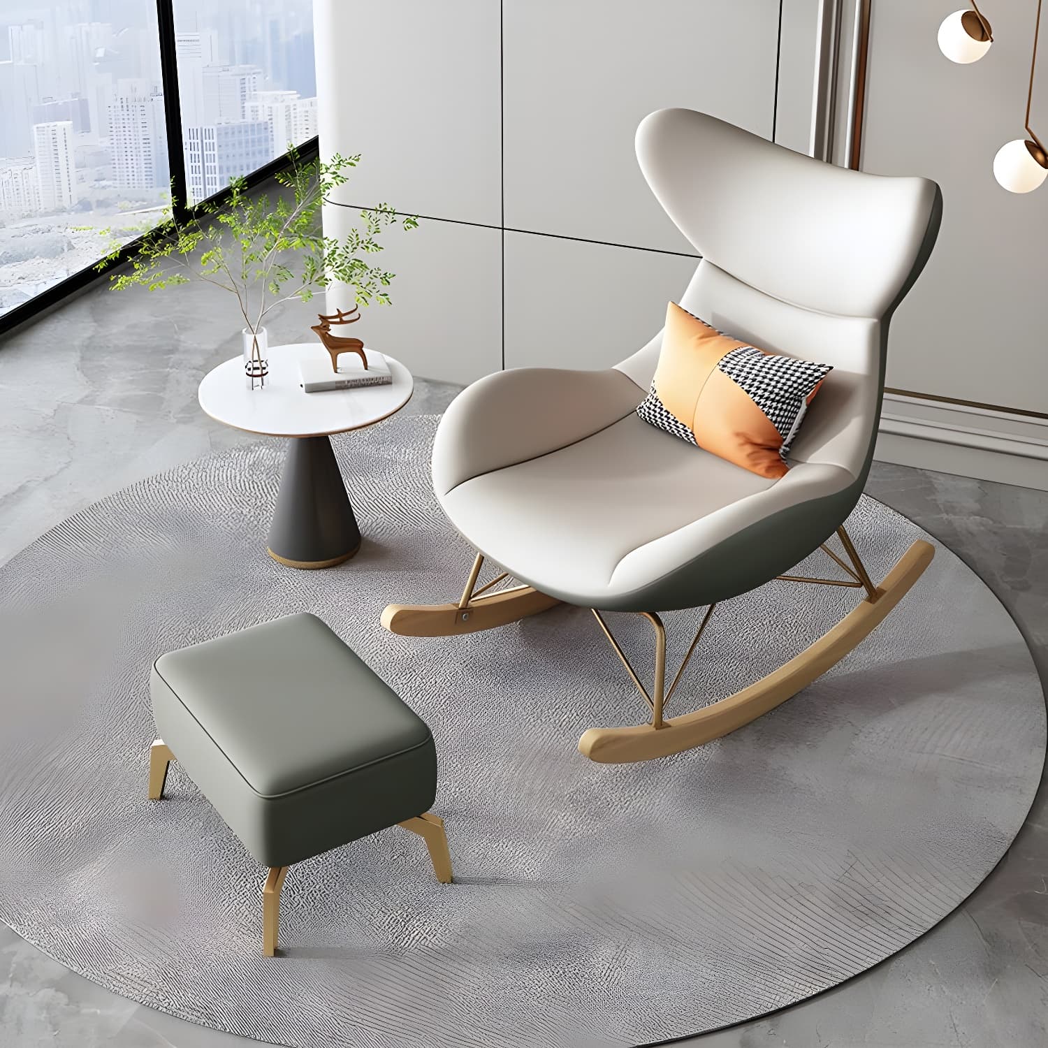 Modern Non-Scratch Armless Indoor Solid Wood Faux Leather Rocking Chair - image 17