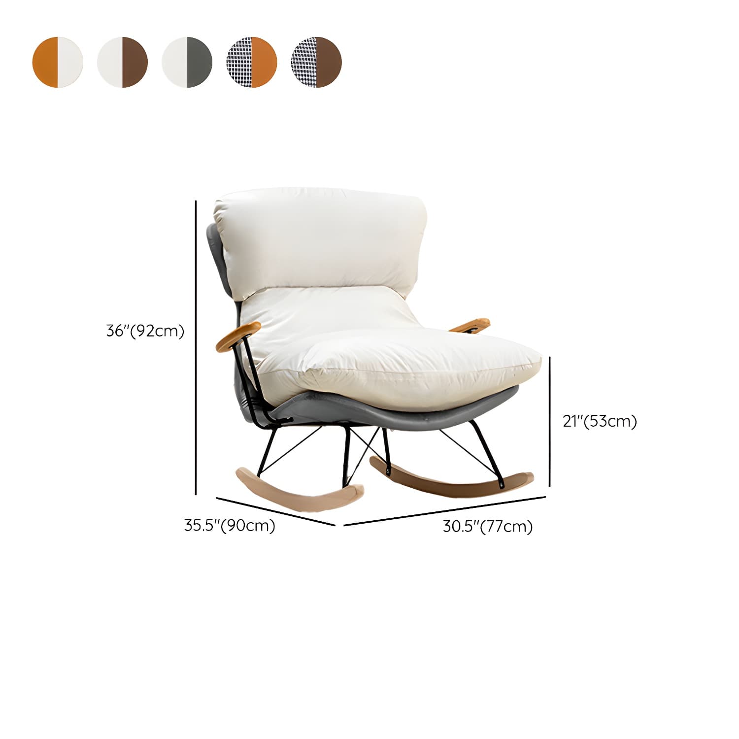 Modern Upholstered Indoor Rocking Chair with Natural Wood Legs and Removable Back Cushion - image 17