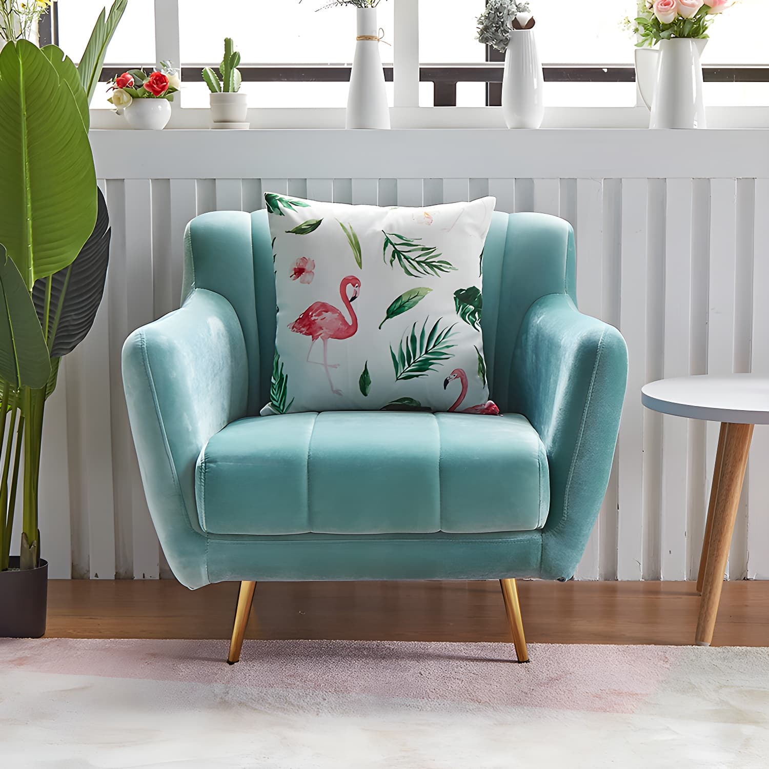 Modern Tight Back Couch Standard Velvet Tuxedo Arm Sofa in Green/Teal/Pink - image 6