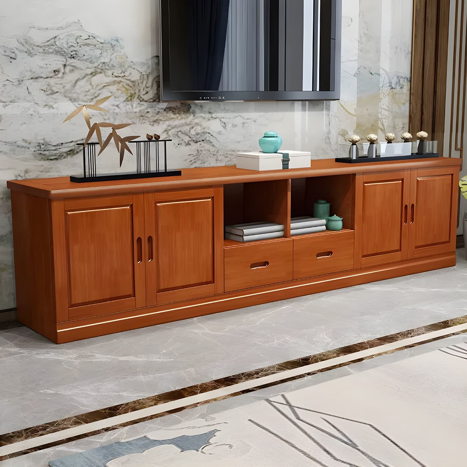 Traditional Solid Wood TV Console Open Storage TV Stand with Cabinet - image 5
