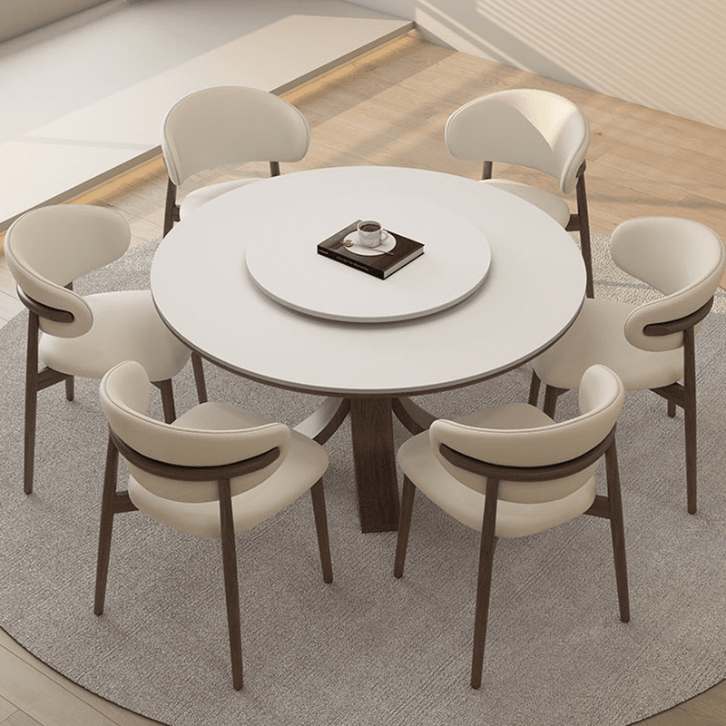 Dining Table Set with Rounded Stump Base and Fixed Table, Featuring Padded Chair with Back, 5-piece in White - image 3