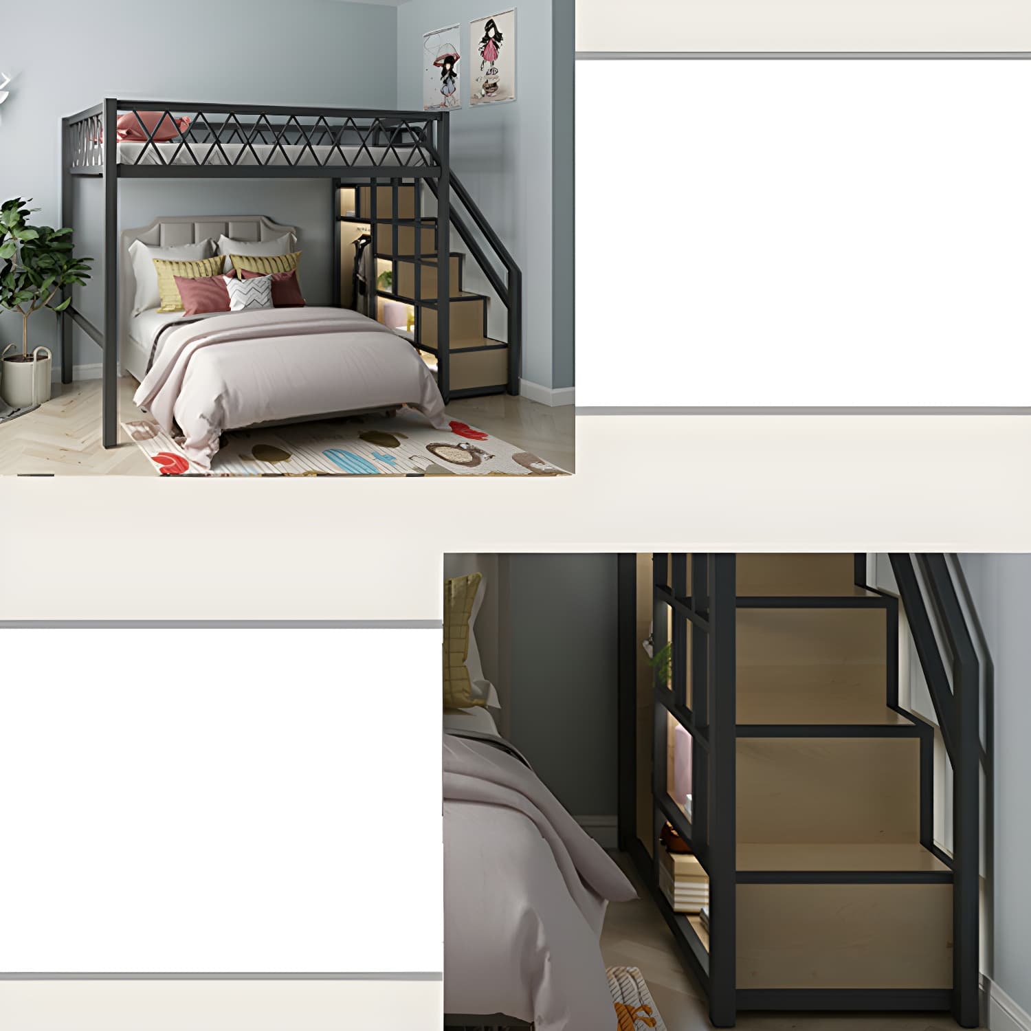 Modern Wood/Metal Bed with Light Wood Tone & Tall Clearance Storage Cabinets - image 8