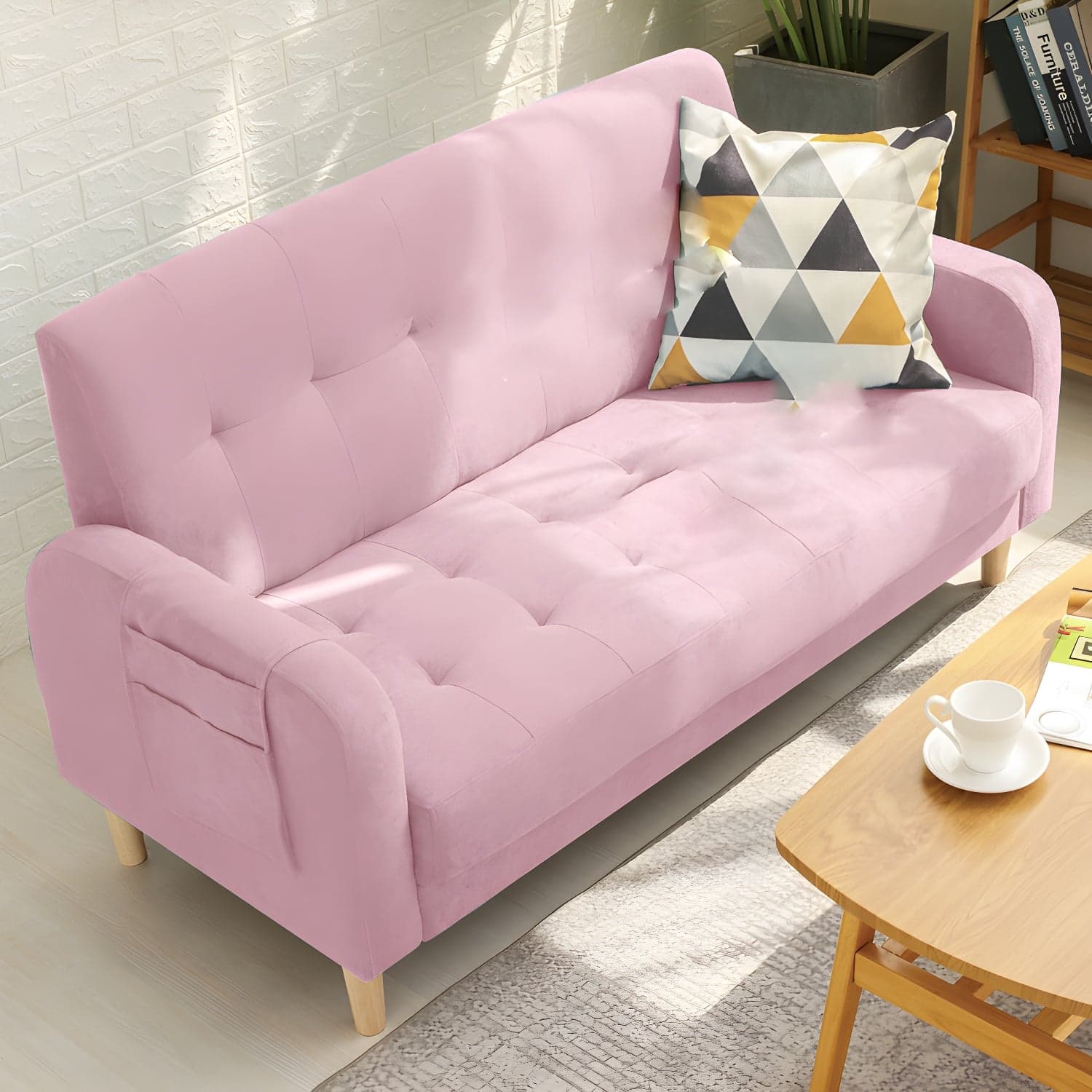 Tufted Fabric Sofa with Four Wooden Legs Square Tufted Sofa for Bonus Room - image 5
