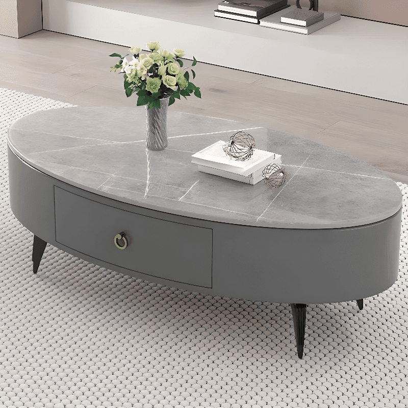 Single Stone Oblong Side Table with Four Legs, Midnight Black/Gray/Chalk, 1 Drawer for Foyer - image 4