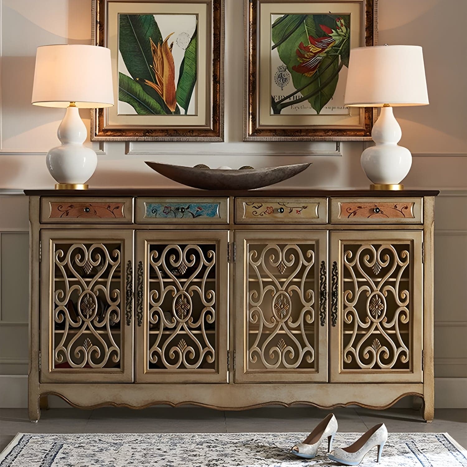 Industrial Cabriole Legs Storage Cabinet Solid Wood Storage Cabinet - image 4