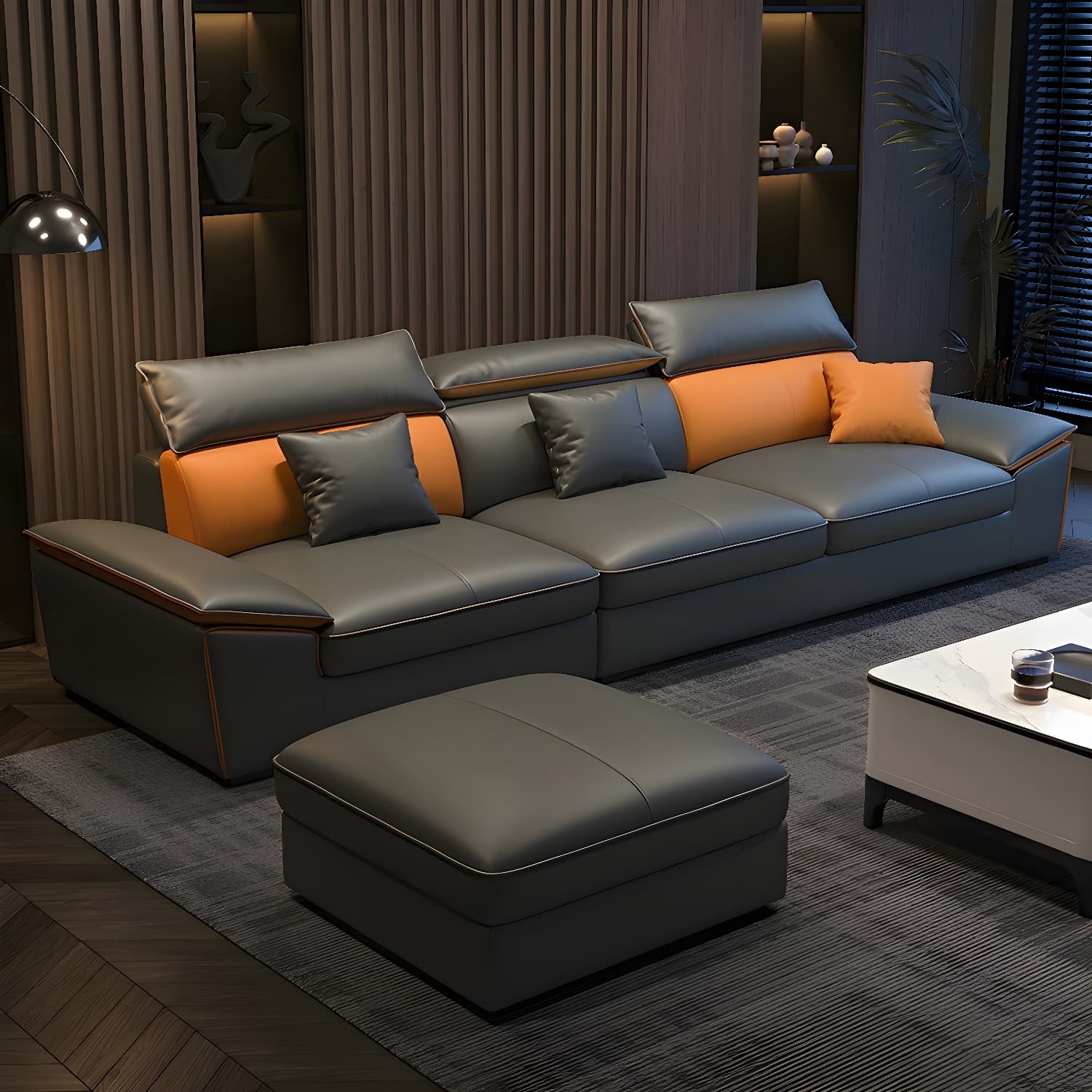 Modern Gray Tech Cloth Sectional Sofa with Pillow Top Arms and Cushion Back