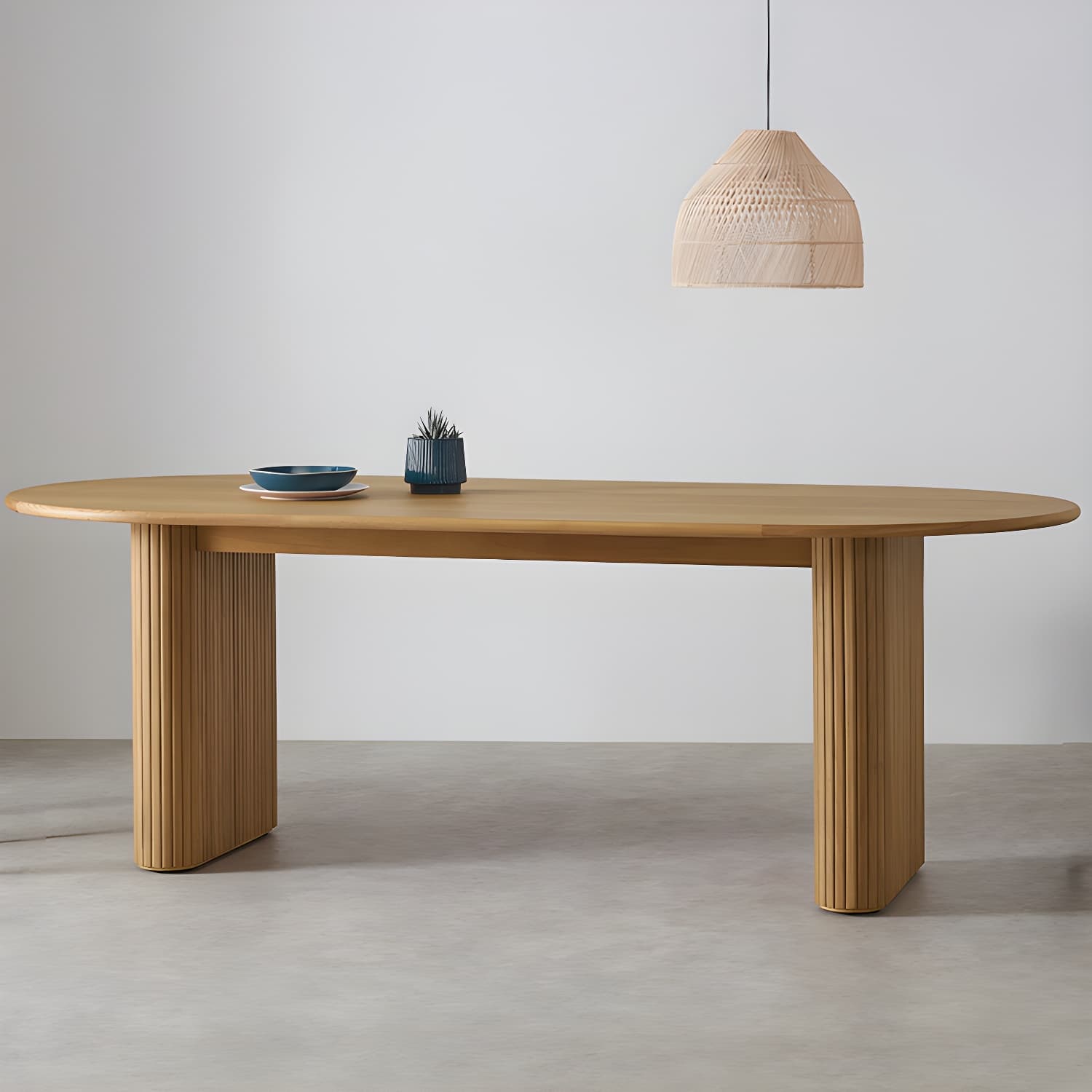 Modern Solid Wood Dining Table Oval Table with Double Pedestal - image 3