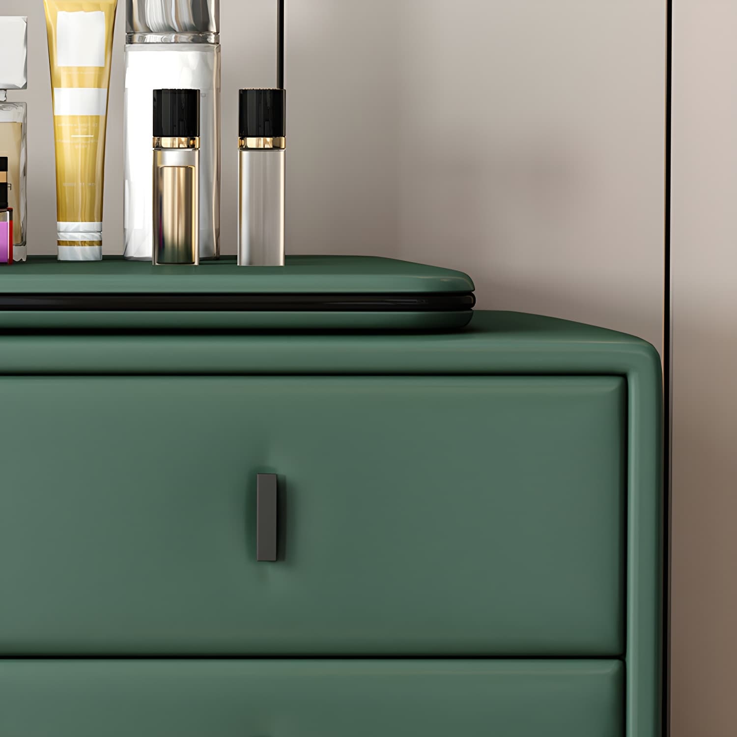 Modern Wood Vanity with Faux Leather Table Top & 2 Soft Close Drawers - image 14