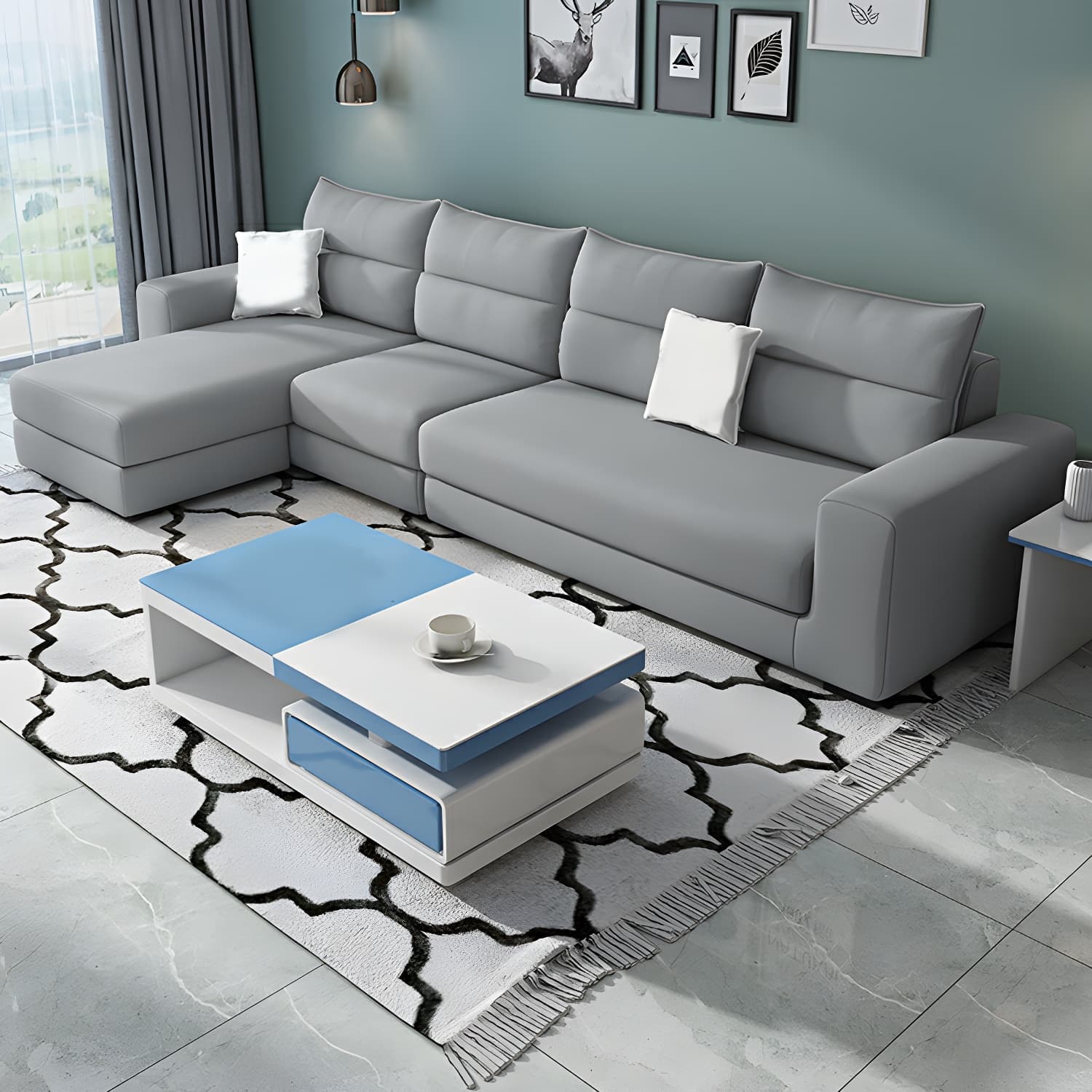 Modern Reversible L-Shape Sectional Sofa with Square Arm and Black Legs - image 14