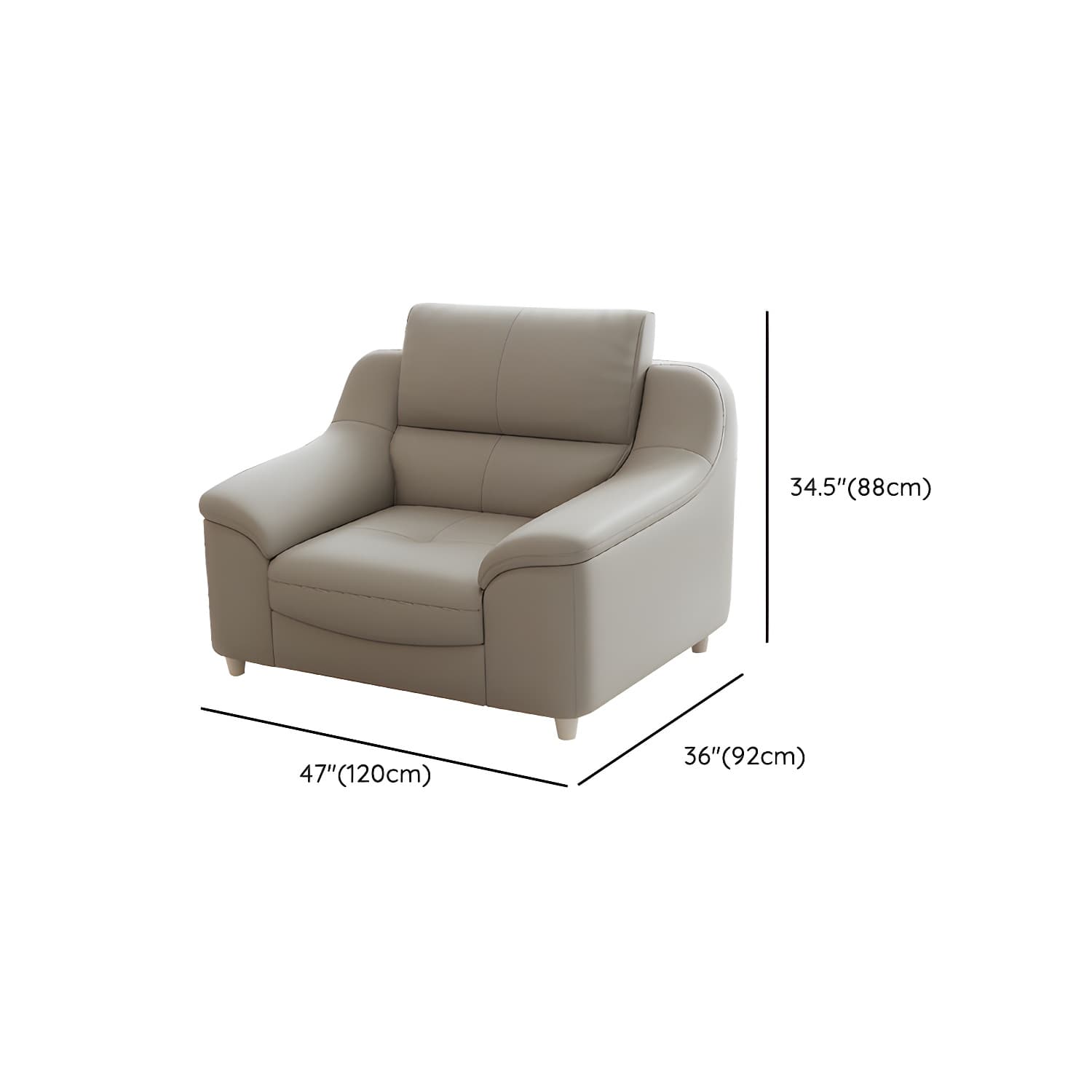 Beige Genuine Leather Modern Stationary Sectional Sofa with Wood Frame - image 12