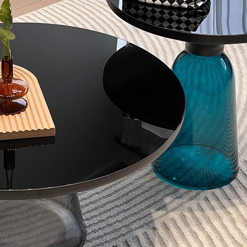 Small Size Modern Round Black Glass Coffee Table - Pedestal Base, Non-Upholstered - image 13