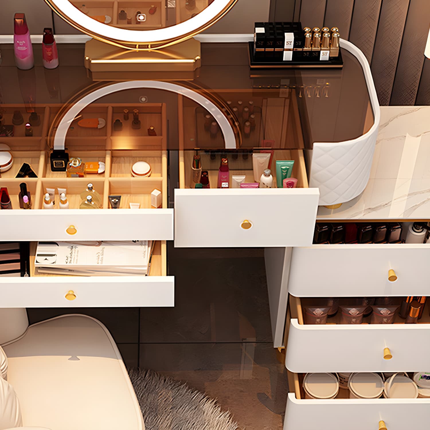 Wood Makeup Vanity Desk Table with Gold Base Storage Makeup Vanity Desk - image 11