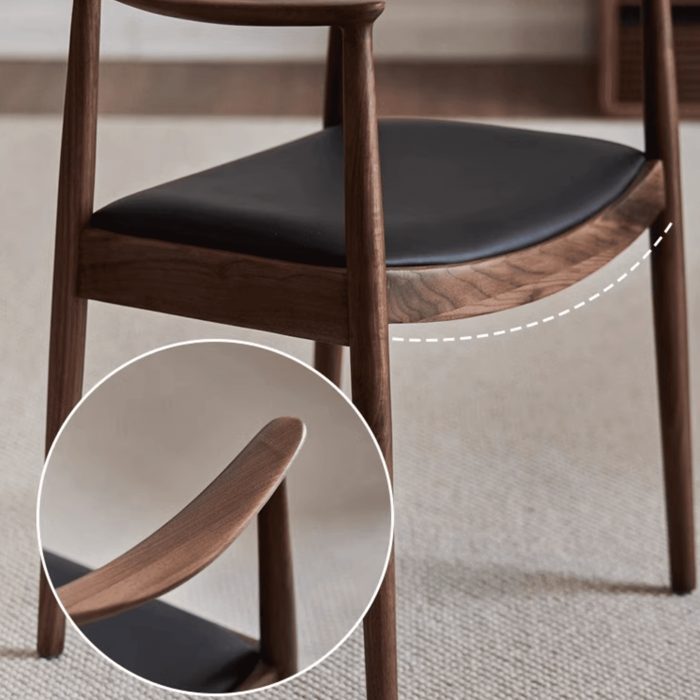 Scandinavian Timber Outlined Leatherette/Linen Firm Arm Chair with Exposed Back and Armrest - image 11