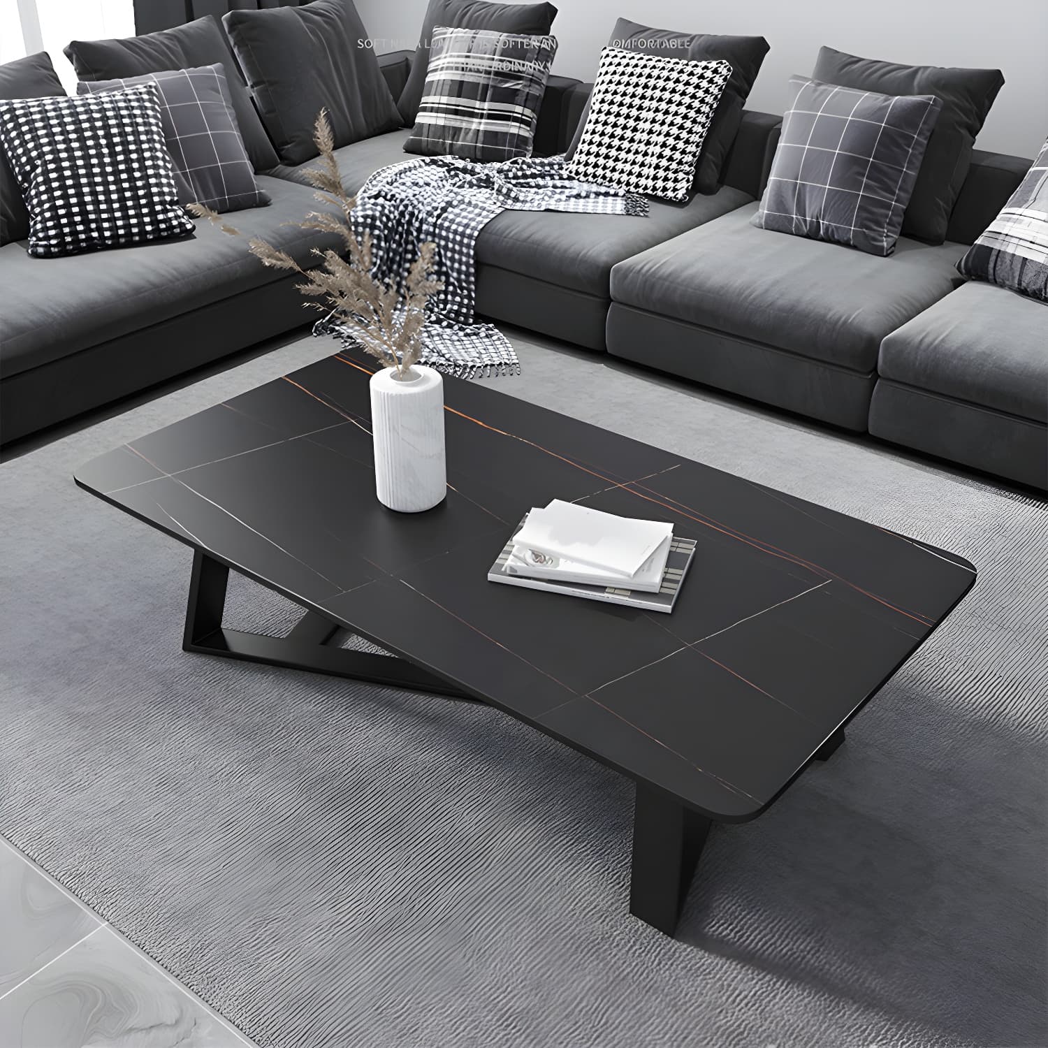 Marble Sled Coffee Table Modern Style Rectangular Cocktail Table