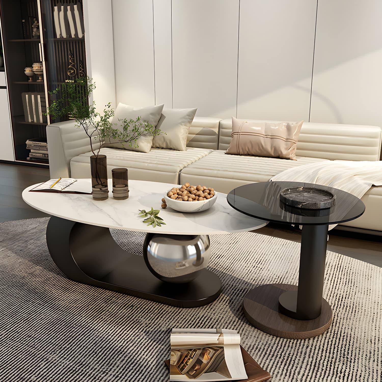 14"H Glam Coffee Table Slate Oval Pedestal Coffee Cocktail Table - image 5