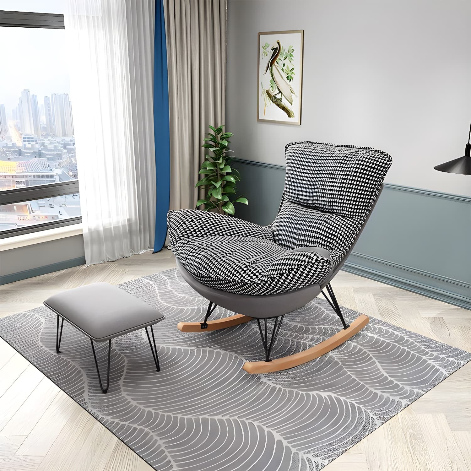 Modern Upholstered Rocker Chair Metal Frame Dirt Resistant Spindle Rocker Chair - image 3