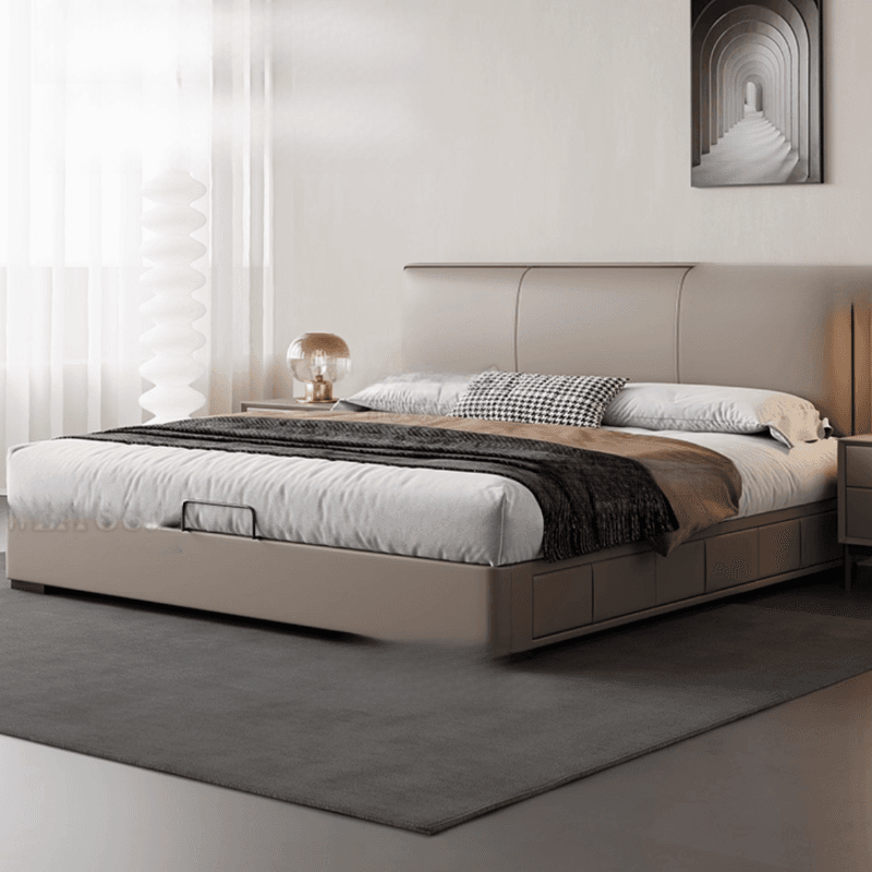 Grey Solid Color Storage Included/Panel Bed for Bedroom