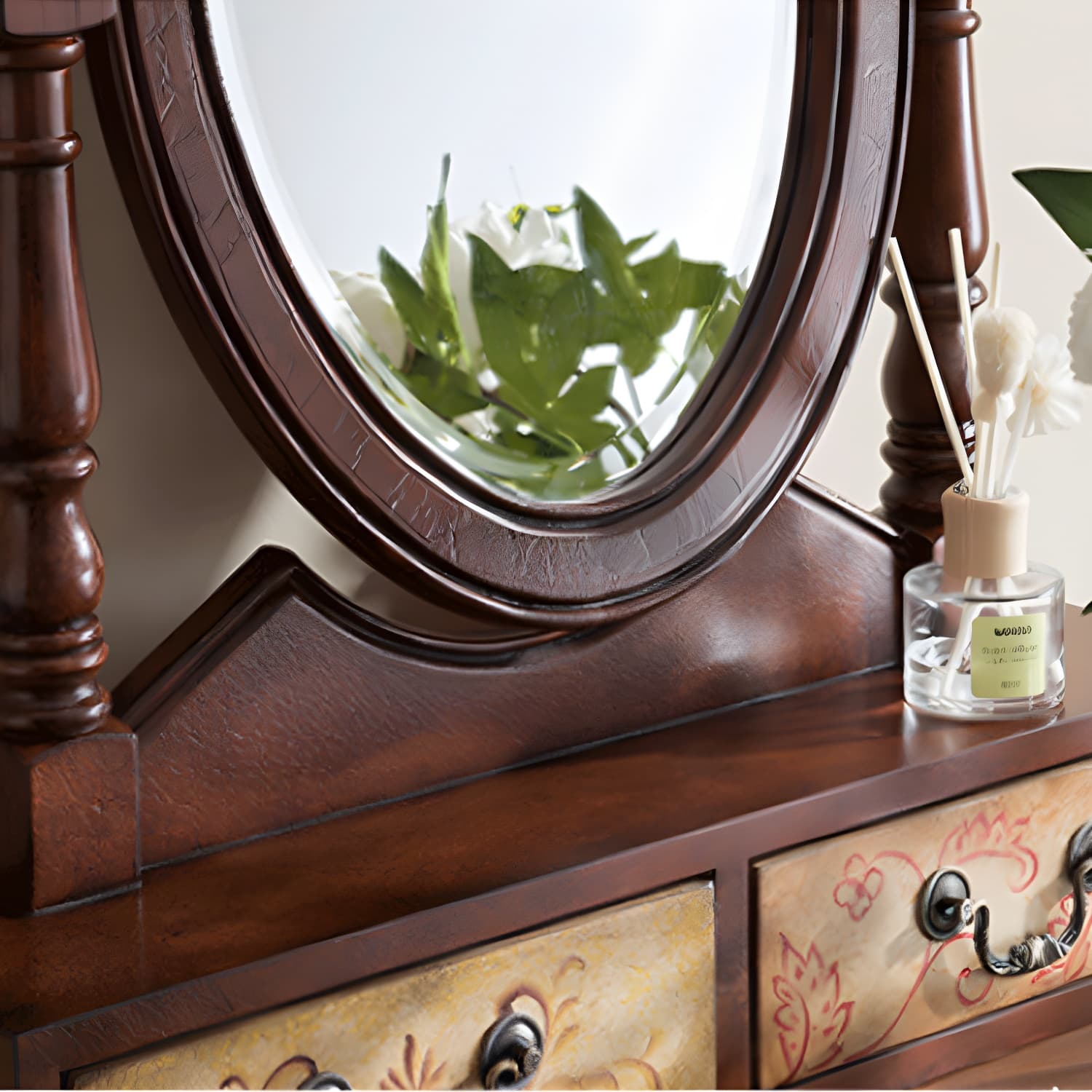 Victorian Wood Vanity Table with Mirror and Stool 15.75" D Vanity Table Set - image 7
