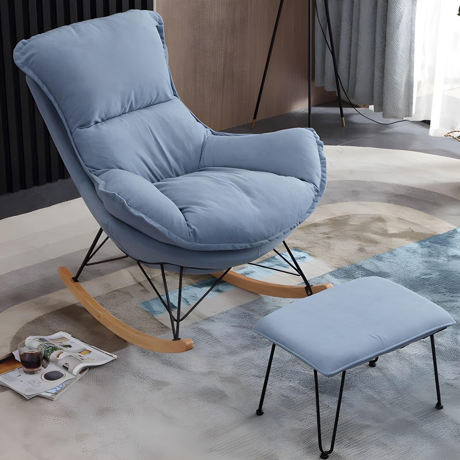 Contemporary Rocking Chair Cotton Upholstered Tufted Wing Chair Back Baby Rocking Chair