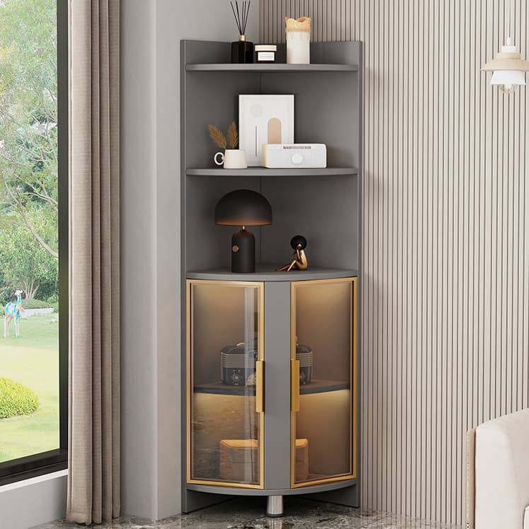 Modern Corner Accent Cabinet with Glass Doors and 2 Interior Shelves - image 6