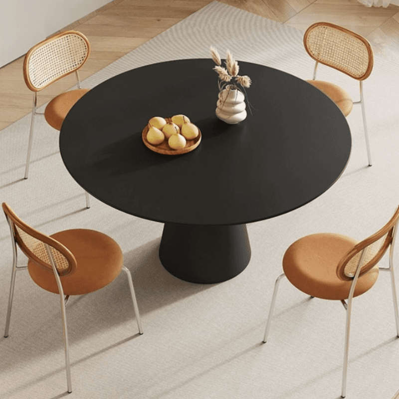 Scratch-defiant Fixed Circular Dining Table for 2 People/4 People with a Chalk/Charcoal Slate Stone Tabletop in a Contemporary Style - image 5