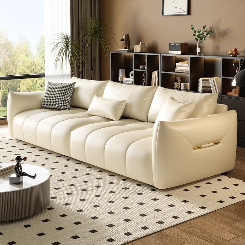Contemporary Modern Solid Color Standard Sofa in Gray/Amber Color/Off-White for 3 with 3 Pillows - image 7