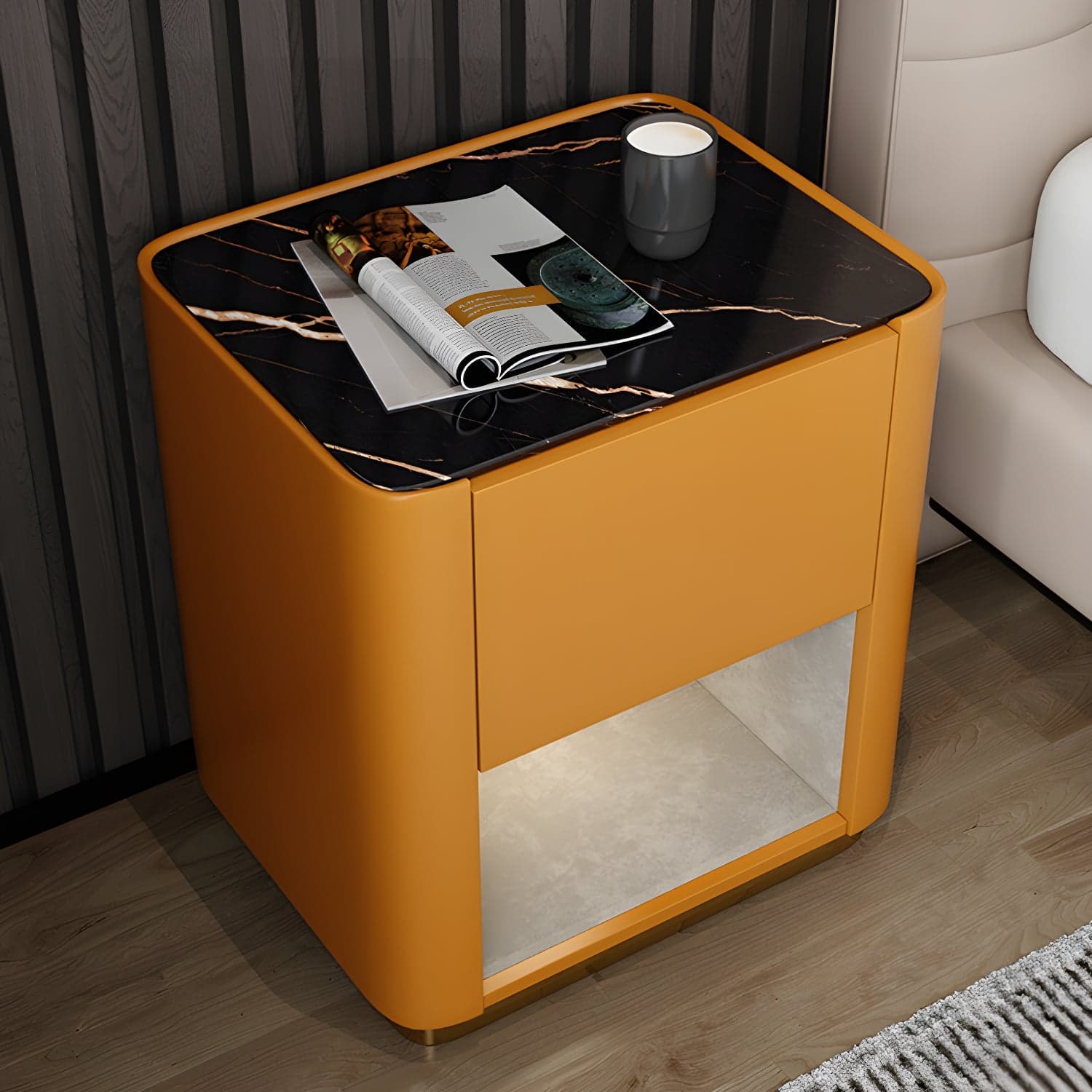Modern Solid Wood and Slate Night Table Drawer Storage Bed Nightstand - image 5