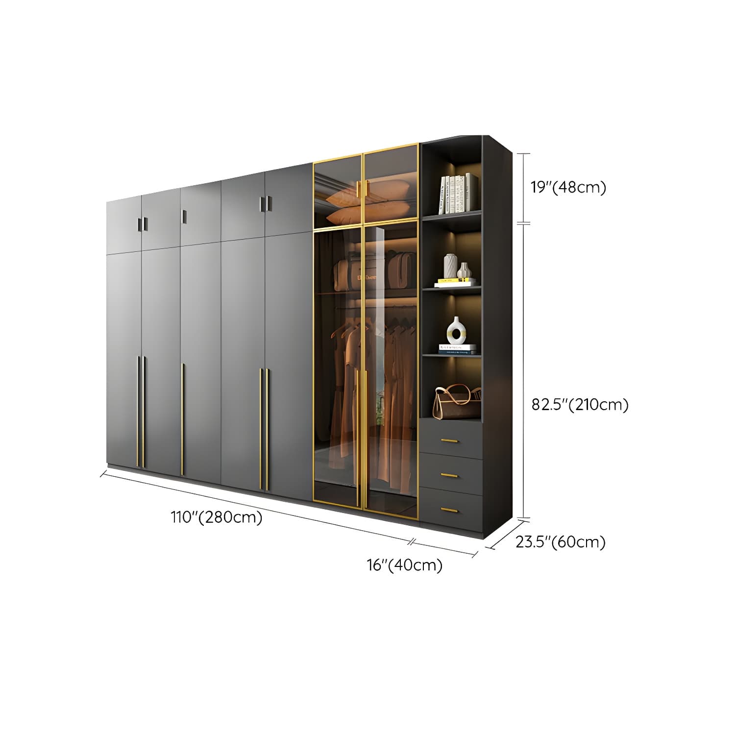 Modern Black Wood Wardrobe Armoire with Soft-Close Drawers & Clothing Rod - image 38