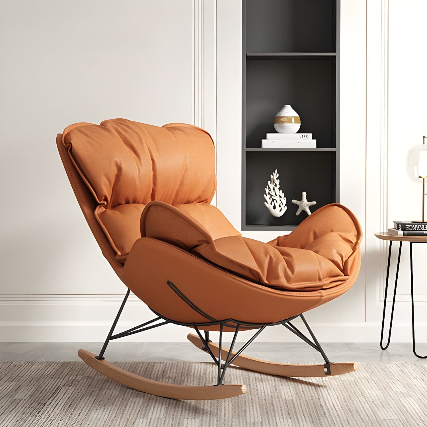 Modern Metal Indoor Rocking Chair with Upholstered Seat - Armless Design for Comfortable Seating - image 3