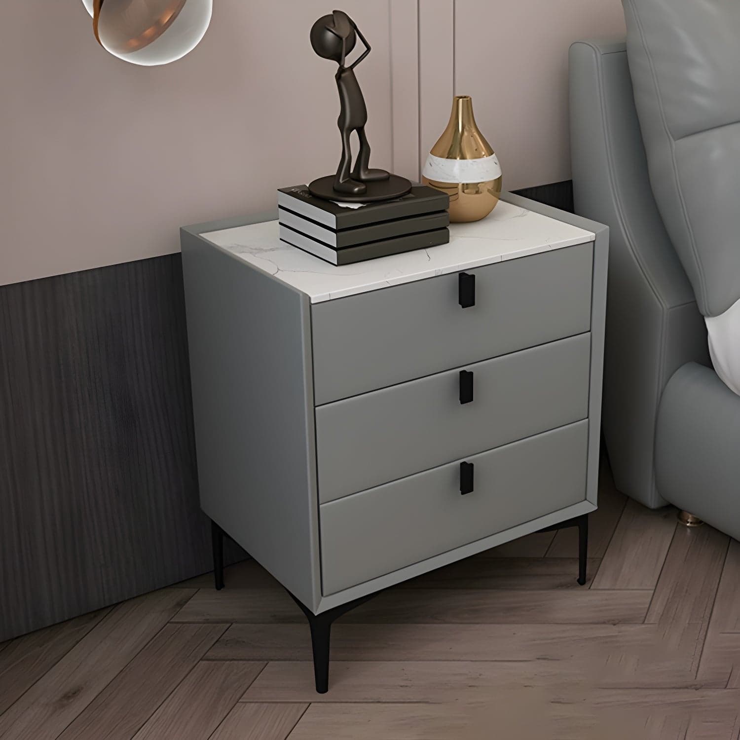 Glam Style Sintered Stone Top 3 Drawers Nightstand for Bedroom - image 10