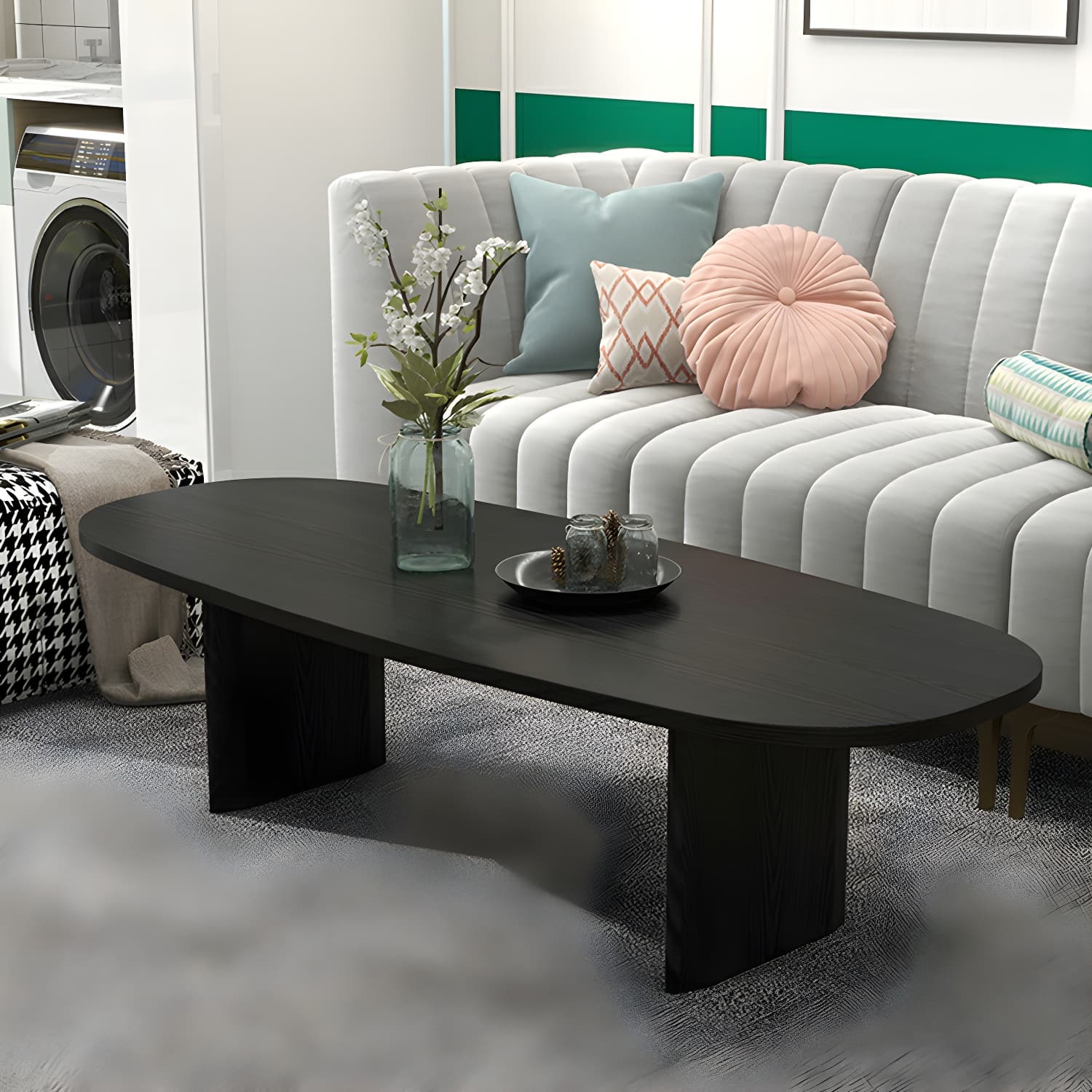 Rectangular Modern Coffee Table with Wood Base - Non-Upholstered - image 6