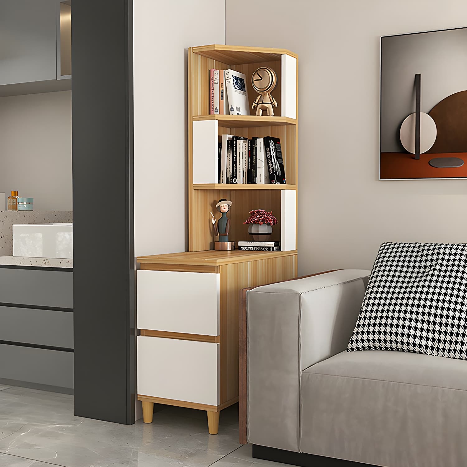 31" Wide Contemporary Corner 2 - Drawer Accent Chest with Shelves - image 15