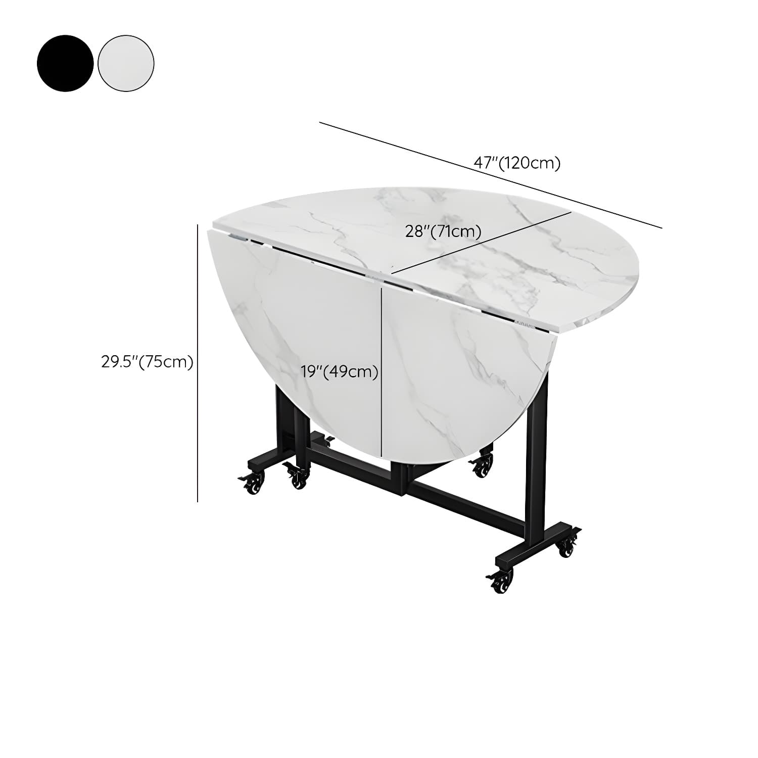 Modern Round Wood Dining Set with Collapsible Table and Leaf Extension - Metal Trestle Base in Black - image 18